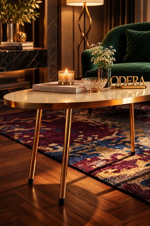 Odera Elips Orta Sehpa 90x50 cm Metal Ayaklı Modern Retro Salon Sehpası