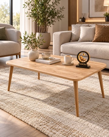 Odera Ceviz Torna Ayaklı Orta Sehpa ve Yuvarlak Zigon Sehpa 4'lü Set İskandinav Modern Salon Sehpası