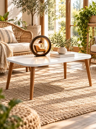 Odera Torna Set Beyaz Zigon Sehpa 4'lü Set Ahşap Ayaklı Modern Salon Sehpası