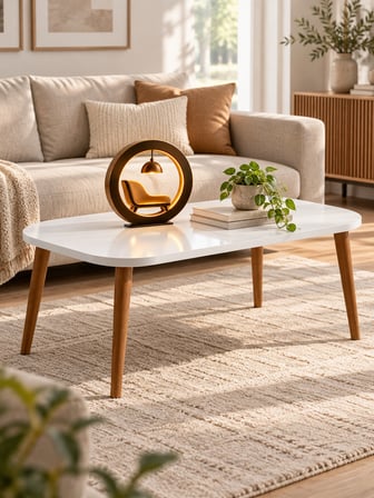 Odera Torna Set Beyaz Zigon Sehpa 4'lü Set Ahşap Ayaklı Modern Salon Sehpası