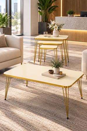 Odera Orta Sehpa ve Zigon Sehpa 4'lü Set Metal Tel Ayaklı Modern Retro Salon Sehpası