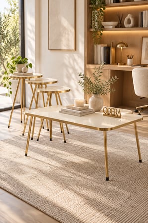 Odera Oval Elips Orta Sehpa ve Zigon Sehpa 4'lü Set Metal Ayaklı Retro Modern Salon Sehpası