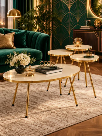 Odera Elips Orta Sehpa ve Oval Zigon Sehpa 4'lü Set Metal Ayaklı Retro İskandinav Salon Sehpası