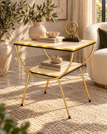 Odera Çift Çift Raflı Yan Sehpa Komodin Metal Ayaklı Retro Modern Sehpa