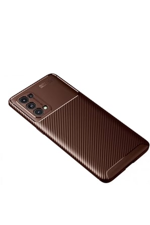 Newface Oppo Reno 5 Pro Kılıf Auto Focus Karbon Kapak - Kahverengi