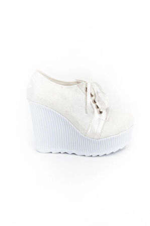 Kadın Moda Şık Beyaz Çınar Dolgu Topuklu Ayakkabı Topuklu Düğün Nişan Gece Abiye Ayakkabısı