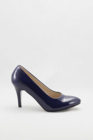 Kadın Moda Şık Lacivert Klasik Topuklu Ayakkabı Topuklu Düğün Nişan Gece Abiye Ayakkabısı