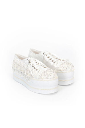 Kadın Moda Şık Beyaz Çınar Taşlı Dolgu Topuklu Ayakkabı Topuklu Düğün Nişan Gece Abiye Ayakkabısı