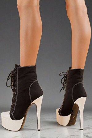 Kadın Bağcıklı Platform Topuklu Bot Yüksek Taban Şık Kumaş Model Allstar