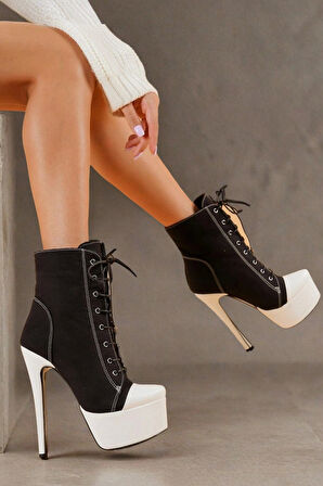 Kadın Bağcıklı Platform Topuklu Bot Yüksek Taban Şık Kumaş Model Allstar