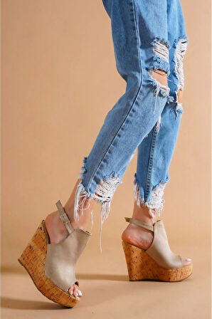 Stil Modern Kadın Arkası Açık Dolgu Topuklu Ayakkabı Özel Tasarım Gündüz Gece Abiye Ayakkabı