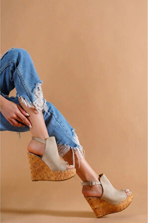 Stil Modern Kadın Arkası Açık Dolgu Topuklu Ayakkabı Özel Tasarım Gündüz Gece Abiye Ayakkabı