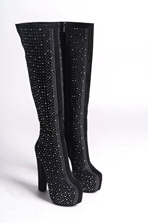 Stil Modern Kadın Komple Taş Detay Yüksek Topuklu Çizme Özel Tasarım Gündüz Gece Abiye Ayakkabı