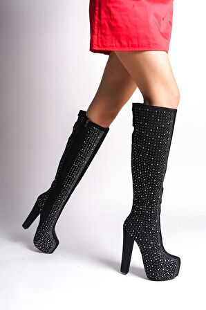 Stil Modern Kadın Komple Taş Detay Yüksek Topuklu Çizme Özel Tasarım Gündüz Gece Abiye Ayakkabı