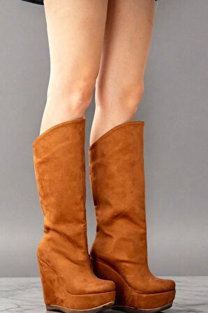 Stil Modern Kadın Dolgu Topuk Diz Altı Çizme Özel Tasarım Gündüz Gece Abiye Ayakkabı