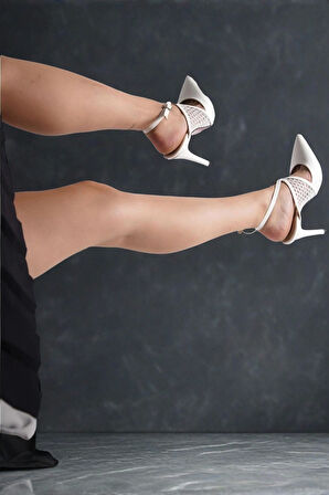 Stil Modern Kadın File Detaylı İnce Topuklu Ayakkabı Stiletto Tasarım Gündüz Gece Abiye Ayakkabıı