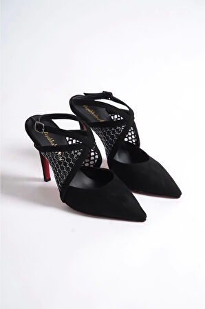 Stil Modern Kadın File Detaylı İnce Topuklu Ayakkabı Stiletto Tasarım Gündüz Gece Abiye Ayakkabıı