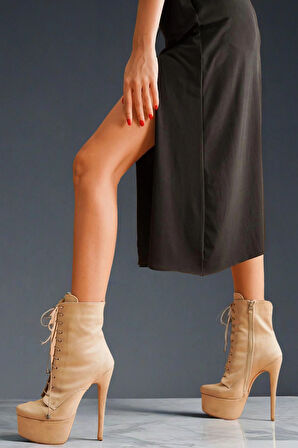 Kadın Bağcıklı Platform Topuklu Kadın Bot Yüksek Topuk Fermuarlı Şık Stil Çizme