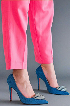 Stil Modern Kadın Kalp Tokalı Stiletto Topuklu Ayakkabı Özel Tasarım Gündüz Gece Abiye Ayakkabı