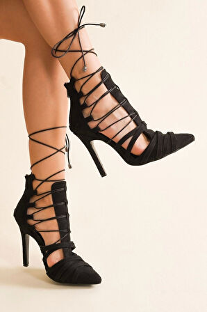 Stil Modern Kadın Sivri Burun Bağcıklı Topuklu Ayakkabı Özel Tasarım Gündüz Gece Abiye Ayakkabı