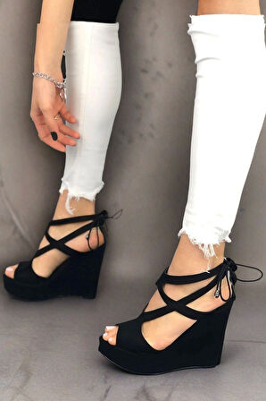 Stil Modern Kadın Arka İpli Dolgu Topuklu Ayakkabı Özel Tasarım Gündüz Gece Abiye Ayakkabı