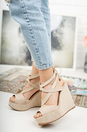 Stil Modern Kadın Arka İpli Dolgu Topuklu Ayakkabı Özel Tasarım Gündüz Gece Abiye Ayakkabı