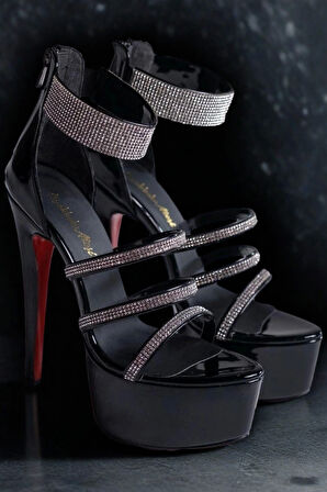 Kadın Taşlı Neon Platform İnce Topuklu Sandalet Gece Şıklığı Model