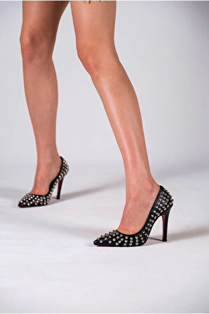 Stil Modern Kadın Zımbalı Yüksek Topuklu Ayakkabı Özel Tasarım Gündüz Gece Abiye Ayakkabı