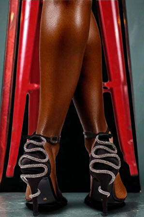 Stil Modern Kadın Yılan Taş Detay İnce Topuklu Ayakkabı Özel Tasarım Gündüz Gece Abiye Ayakkabı