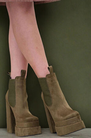 Stil Modern Kadın Haki Tasarım Çift Platform Ayakkabı Özel Tasarım Gündüz Gece Abiye Ayakkabı