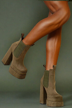 Stil Modern Kadın Haki Tasarım Çift Platform Ayakkabı Özel Tasarım Gündüz Gece Abiye Ayakkabı