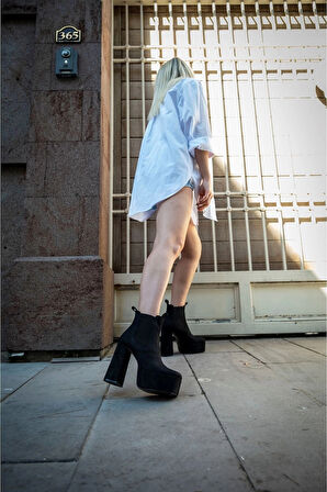 Stil Modern Kadın Kalın Yüksek Topuk Lastikli Bot Özel Tasarım Gündüz Gece Abiye Ayakkabı