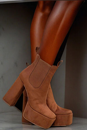 Stil Modern Kadın Kalın Yüksek Topuk Lastikli Bot Özel Tasarım Gündüz Gece Abiye Ayakkabı