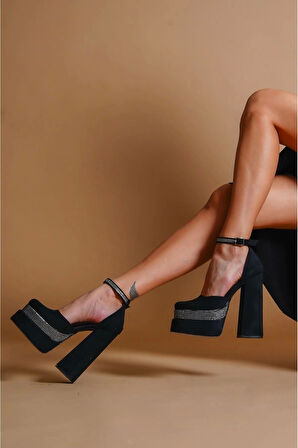 Stil Modern Kadın Çift Platform Taşlı Özel Tasarım Gündüz Gece Abiye Ayakkabı