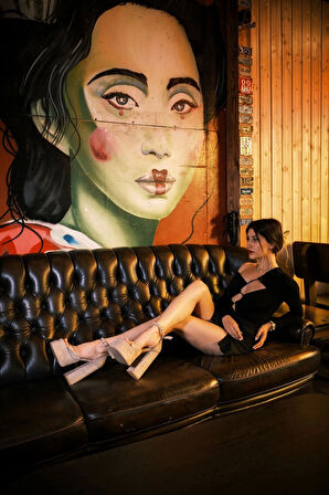 Stil Modern Kadın Ön Açık Tasarım Çift Platform Ayakkabı Özel Tasarım Gündüz Gece Abiye Ayakkabı