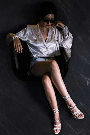 Kadın İnce Topuklu Bağcıklı Sandalet 10 cm Topuk Minimal Gladyatör Gece Model