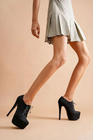 Stil Modern Kadın Bağcıklı İnce Topuklu Platform Bot Özel Tasarım Gündüz Gece Abiye Ayakkabı