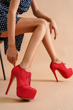 Stil Modern Kadın Bağcıklı İnce Topuklu Platform Bot Özel Tasarım Gündüz Gece Abiye Ayakkabı