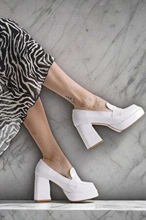 Stil Modern Kadın Platform Kalın Topuklu Loafer Özel Tasarım Gündüz Gece Abiye Ayakkabı