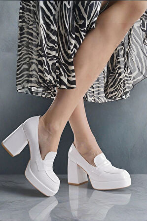 Stil Modern Kadın Platform Kalın Topuklu Loafer Özel Tasarım Gündüz Gece Abiye Ayakkabı