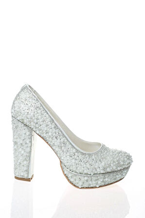 Kadın Moda Şık Beyaz Topuklu Zarif Tasarım Yüksek Topuk Düğün Nişan Gece Abiye Ayakkabısı