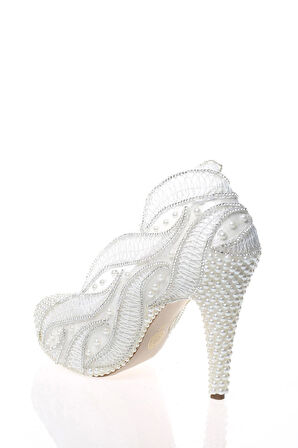 Kadın Moda Şık Sedef Inci Taş Işlemeli Gelin Ayakkabı Topuklu Düğün Nişan Gece Abiye Ayakkabısı