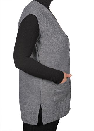 Kadın Koyu Krem Düğmeli Yelek