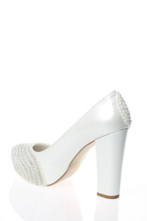 Kadın Moda Şık Sedef Inci Taş Işlemeli Gelin Ayakkabı Topuklu Düğün Nişan Gece Abiye Ayakkabısı