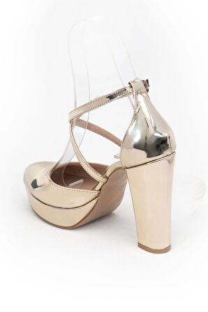 Kadın Moda Şık Gold Ayna Topuklu Zarif Tasarım Yüksek Topuk Düğün Nişan Gece Abiye Ayakkabısı