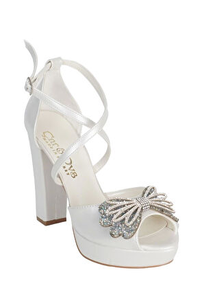 Kadın Moda Şık Sedef Cilt Taşlı Topuklu Zarif Tasarım Düğün Nişan Gece Abiye Ayakkabısı