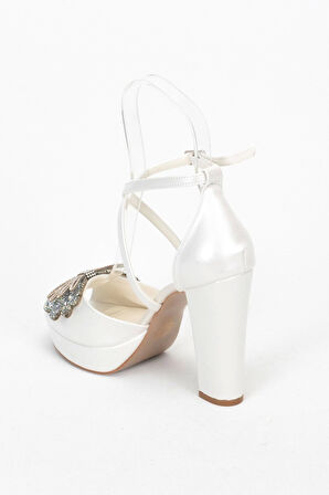 Kadın Moda Şık Sedef Cilt Taşlı Topuklu Zarif Tasarım Düğün Nişan Gece Abiye Ayakkabısı