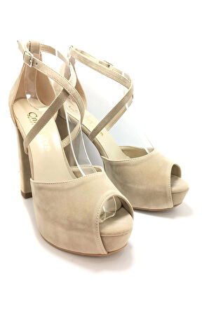 Kadın Moda Şık Vizon Süet Topuklu Zarif Tasarım Yüksek Topuk Düğün Nişan Gece Abiye Ayakkabısı