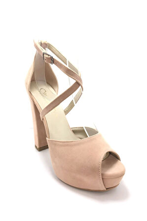 Kadın Moda Şık Pudra Süet Topuklu Zarif Tasarım Yüksek Topuk Düğün Nişan Gece Abiye Ayakkabısı