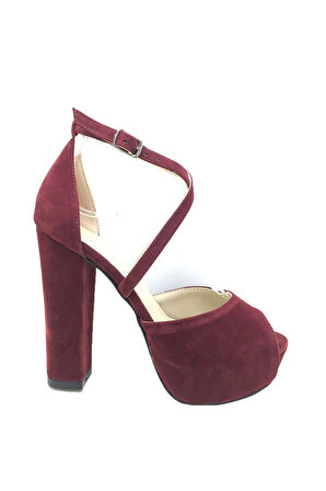 Kadın Moda Şık Bordo Süet Topuklu Zarif Tasarım Yüksek Topuk Düğün Nişan Gece Abiye Ayakkabısı
